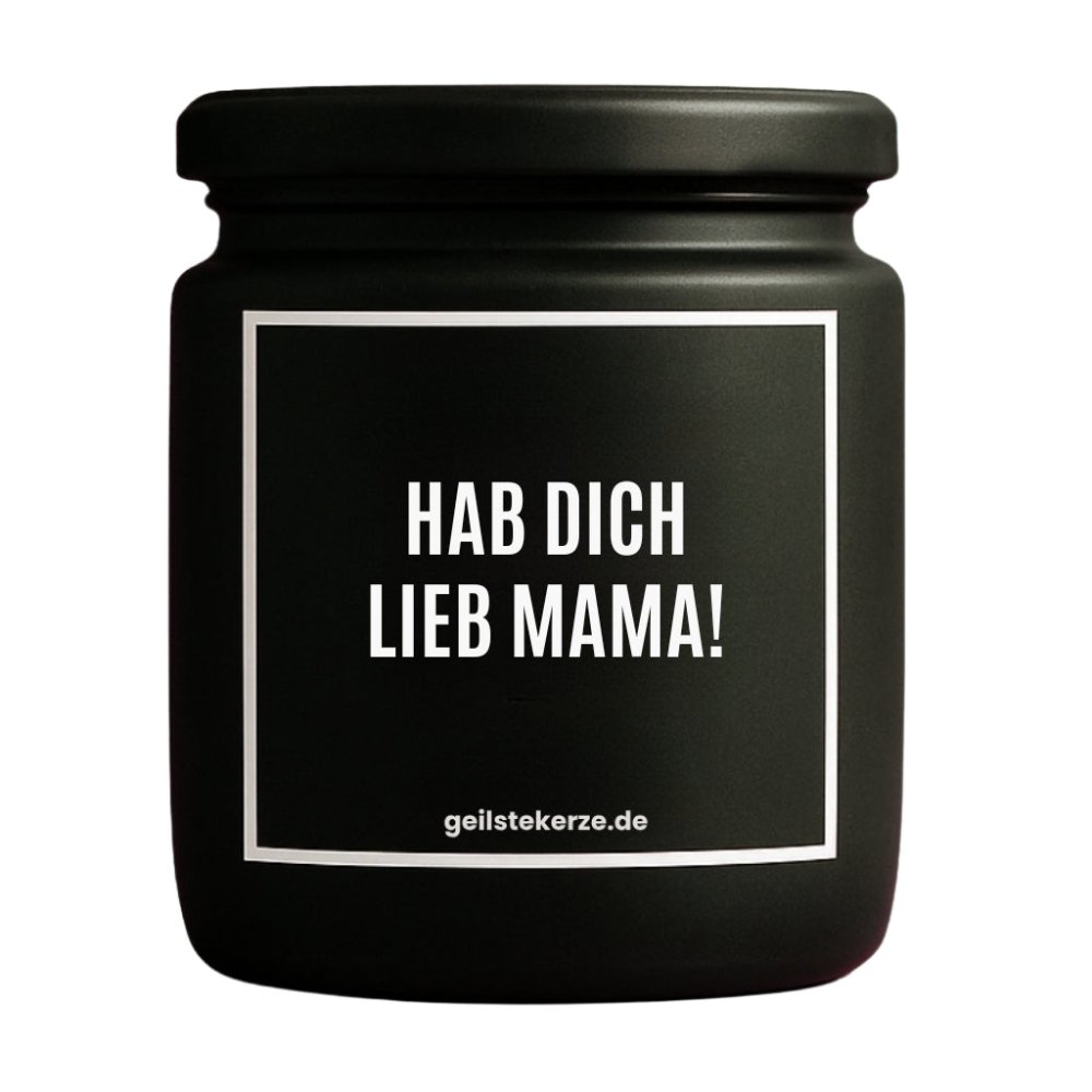 Duftkerze mit Spruch von geilstekerze ist der neue Geschenketrend. Diese witzige Kerze Vegane Bio-Kerze mit Spruch – HAB DICH LIEB MAMA! brennt mega lange sagenhafte 80 Stunde, hochwertige ätherische Öle schaffen beste Duftverteilung. Mit 1400 lustigen Sprüchen perfekt zum Verschenken. Handgemacht in Deutschland von geilstekerze.de -Die beste Duftkerze die du kaufen kannst.