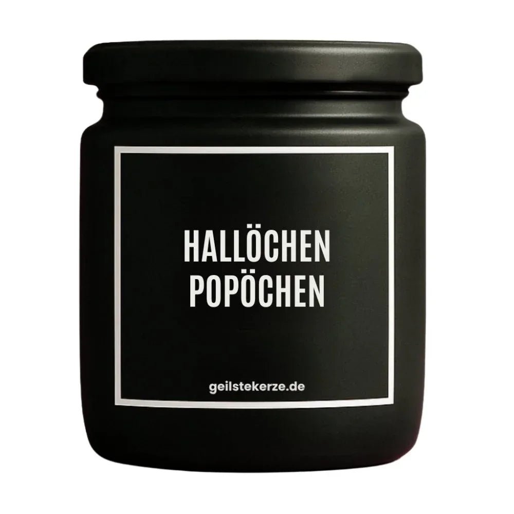 Duftkerze mit Spruch von geilstekerze ist der neue Geschenketrend. Diese witzige Kerze Vegane Bio-Kerze mit Spruch – HALLÖCHEN POPÖCHEN brennt mega lange sagenhafte 80 Stunde, hochwertige ätherische Öle schaffen beste Duftverteilung. Mit 1400 lustigen Sprüchen perfekt zum Verschenken. Handgemacht in Deutschland von geilstekerze.de -Die beste Duftkerze die du kaufen kannst.