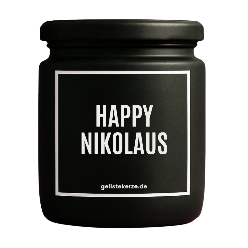 Duftkerze mit Spruch von geilstekerze ist der neue Geschenketrend. Diese witzige Kerze Vegane Bio-Kerze mit Spruch – HAPPY NIKOLAUS brennt mega lange sagenhafte 80 Stunde, hochwertige ätherische Öle schaffen beste Duftverteilung. Mit 1400 lustigen Sprüchen perfekt zum Verschenken. Handgemacht in Deutschland von geilstekerze.de -Die beste Duftkerze die du kaufen kannst.