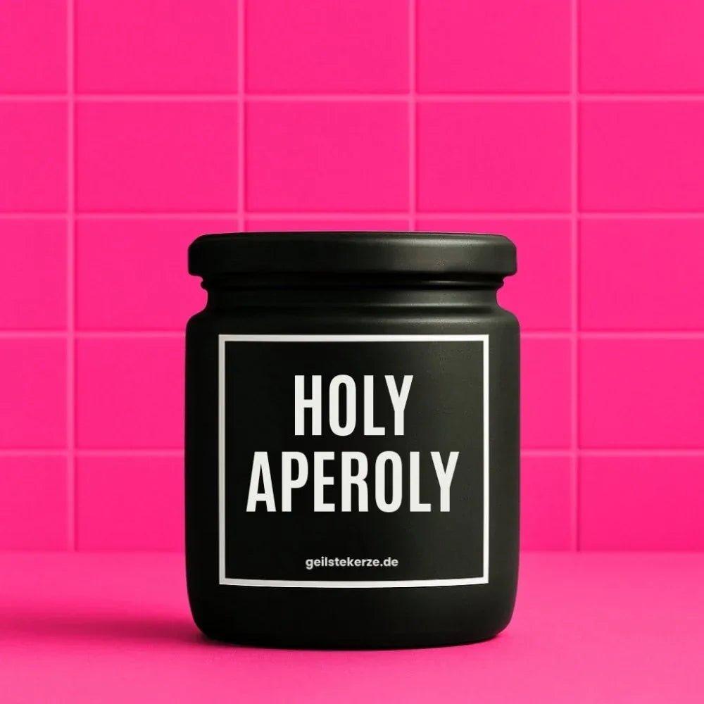 HOLY APEROLY Duftkerze im Glasgefäß – Sojawachs, Aperol-Sommer-Wortspiel-Spruch