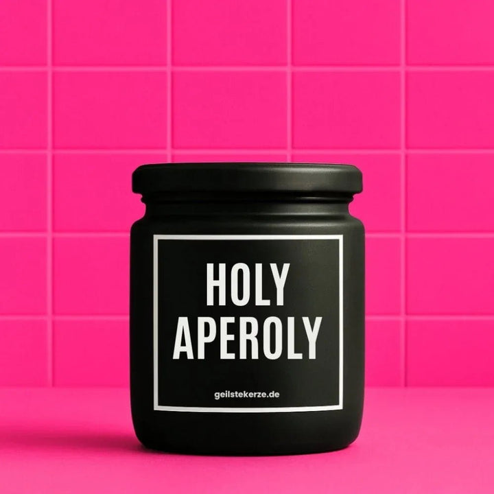 HOLY APEROLY Duftkerze im Glasgefäß – Sojawachs, Aperol-Sommer-Wortspiel-Spruch