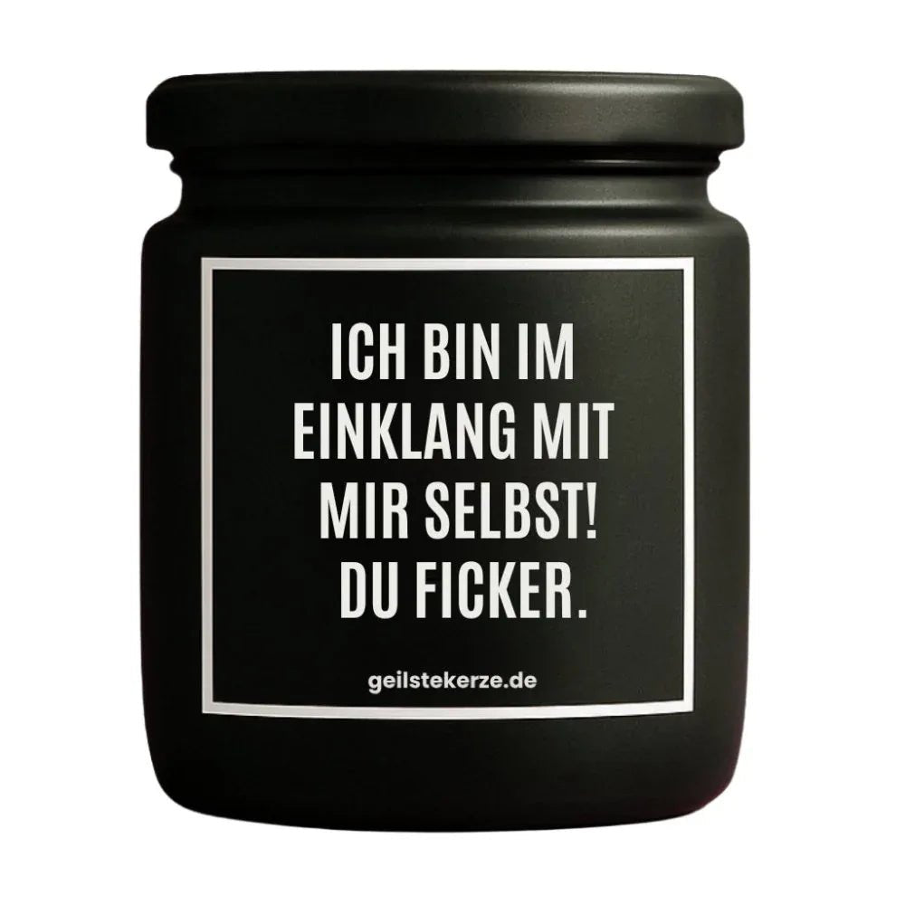 ICH BIN IM EINKLANG MIT MIR SELBST DU FICKER Duftkerze Detail – Sojawachs, handgemacht