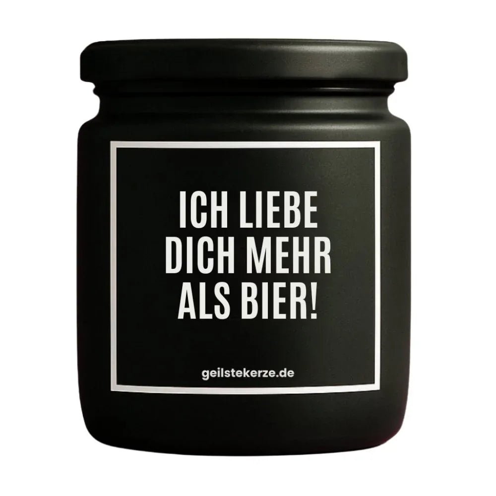 ICH LIEBE DICH MEHR ALS BIER Duftkerze Detail – weißes Sojawachs, handgemacht