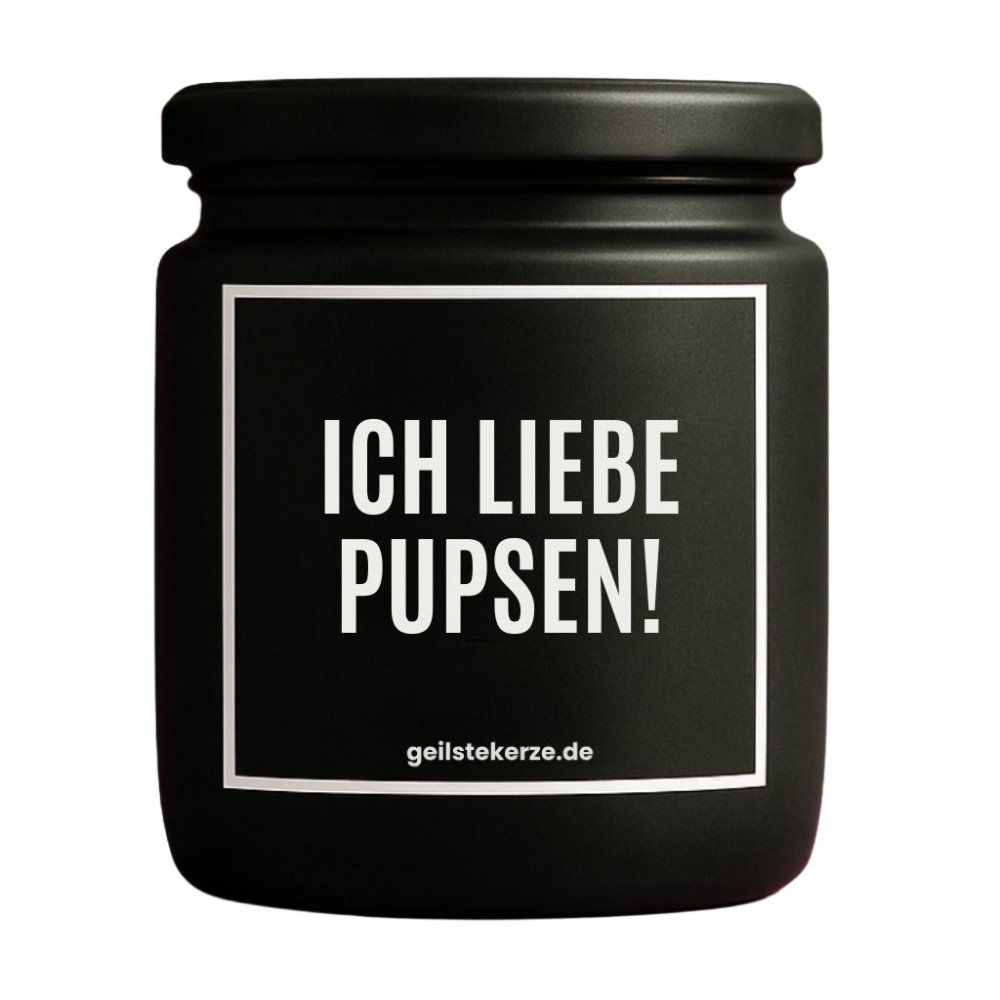 Duftkerze mit Spruch von geilstekerze ist der neue Geschenketrend. Diese witzige Kerze Vegane Bio-Kerze mit Spruch – ICH LIEBE PUPSEN! brennt mega lange sagenhafte 80 Stunde, hochwertige ätherische Öle schaffen beste Duftverteilung. Mit 1400 lustigen Sprüchen perfekt zum Verschenken. Handgemacht in Deutschland von geilstekerze.de -Die beste Duftkerze die du kaufen kannst.