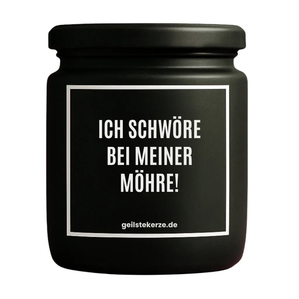 Duftkerze mit Spruch von geilstekerze ist der neue Geschenketrend. Diese witzige Kerze Vegane Bio-Kerze mit Spruch – ICH SCHWÖRE BEI MEINER MÖHRE brennt mega lange sagenhafte 80 Stunde, hochwertige ätherische Öle schaffen beste Duftverteilung. Mit 1400 lustigen Sprüchen perfekt zum Verschenken. Handgemacht in Deutschland von geilstekerze.de -Die beste Duftkerze die du kaufen kannst.