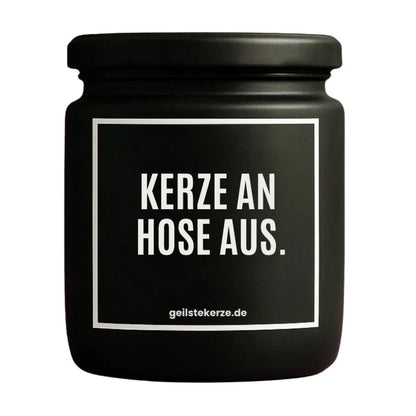 KERZE AN HOSE AUS Duftkerze Nahaufnahme – vegane Sojawachs-Kerze im Glas
