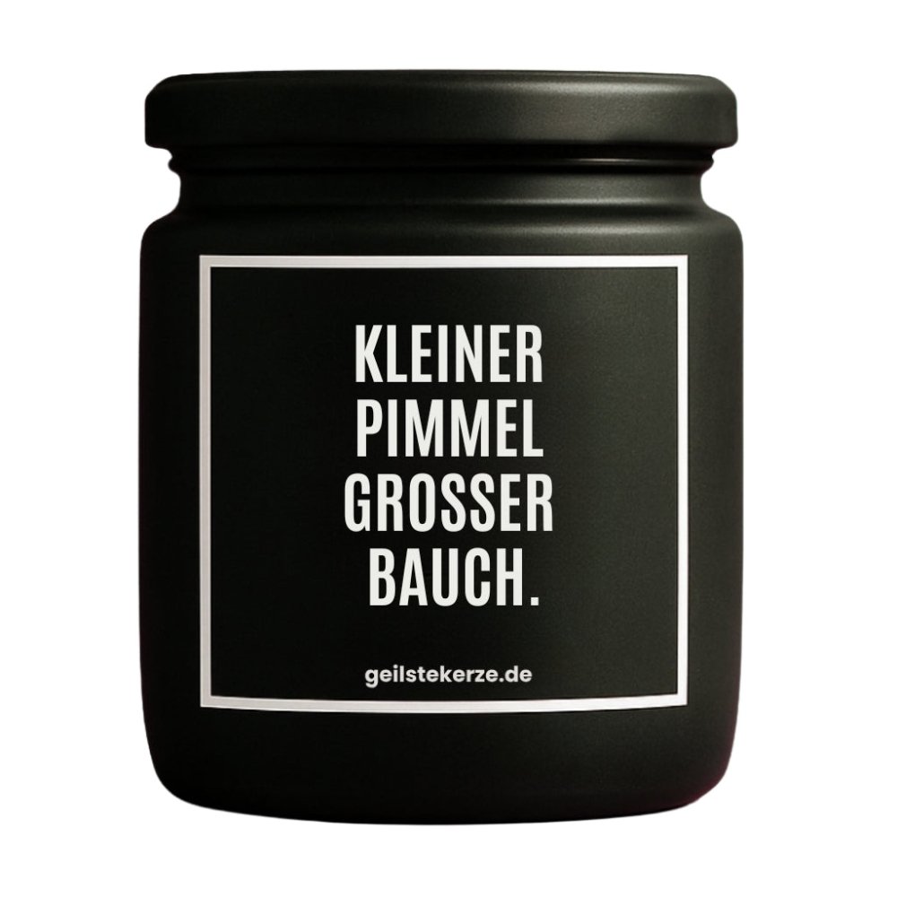 Duftkerze mit Spruch von geilstekerze ist der neue Geschenketrend. Diese witzige Kerze Vegane Bio-Kerze mit Spruch – KLEINER PIMMEL GROSSER BAUCH brennt mega lange sagenhafte 80 Stunde, hochwertige ätherische Öle schaffen beste Duftverteilung. Mit 1400 lustigen Sprüchen perfekt zum Verschenken. Handgemacht in Deutschland von geilstekerze.de -Die beste Duftkerze die du kaufen kannst.