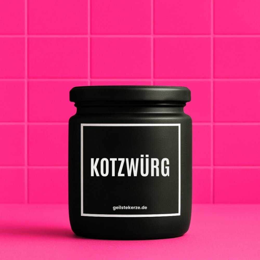 Duftkerze mit Spruch von geilstekerze ist der neue Geschenketrend. Diese witzige Kerze Vegane Bio-Kerze mit Spruch – KOTZWÜRG brennt mega lange sagenhafte 80 Stunde, hochwertige ätherische Öle schaffen beste Duftverteilung. Mit 1400 lustigen Sprüchen perfekt zum Verschenken. Handgemacht in Deutschland von geilstekerze.de -Die beste Duftkerze die du kaufen kannst.