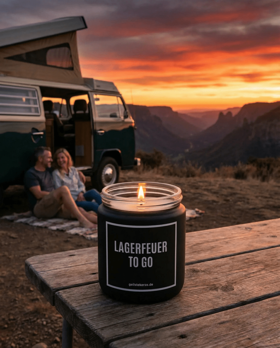 Vegane Bio-Kerze mit Spruch – LAGERFEUER TO GO
