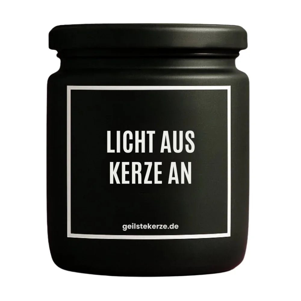 Vegane Bio-Kerze mit Spruch – LICHT AUS KERZE AN