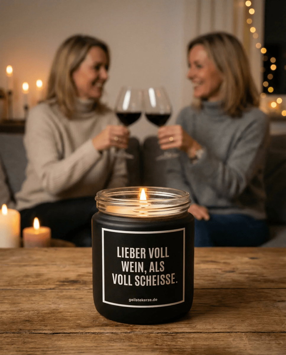 Vegane Bio-Kerze mit Spruch – LIEBER VOLL WEIN, ALS VOLL SCHEISSE.