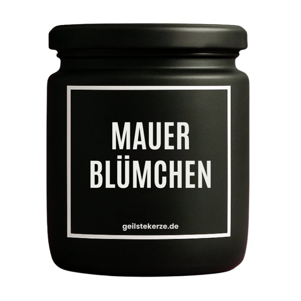 Duftkerze mit Spruch von geilstekerze ist der neue Geschenketrend. Diese witzige Kerze Vegane Bio-Kerze mit Spruch – MAUERBLÜMCHEN brennt mega lange sagenhafte 80 Stunde, hochwertige ätherische Öle schaffen beste Duftverteilung. Mit 1400 lustigen Sprüchen perfekt zum Verschenken. Handgemacht in Deutschland von geilstekerze.de -Die beste Duftkerze die du kaufen kannst.