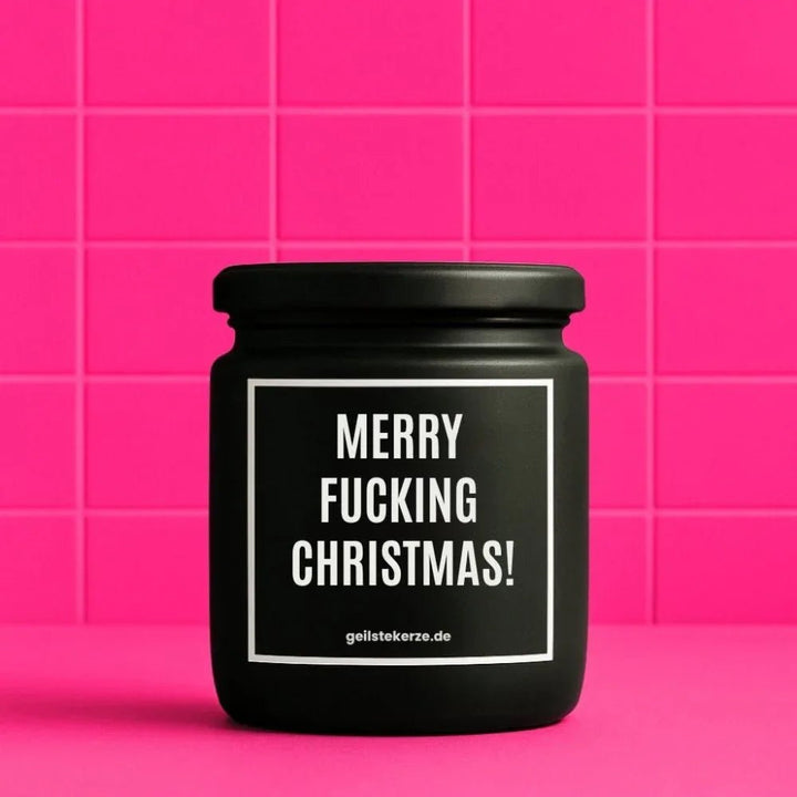 MERRY FUCKING CHRISTMAS Duftkerze im Glasgefäß – Sojawachs, frecher-Weihnachts-Humor-Spruch