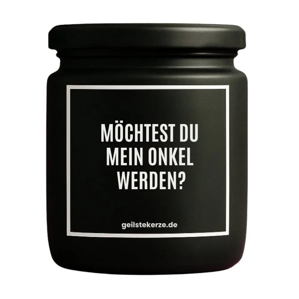 Vegane Bio-Kerze mit Spruch – MÖCHTEST DU MEIN ONKEL WERDEN?