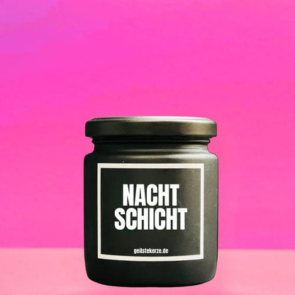 NACHTSCHICHT Duftkerze im Glasgefäß – Sojawachs, Nachtleben-Rave-Wortspiel-Spruch