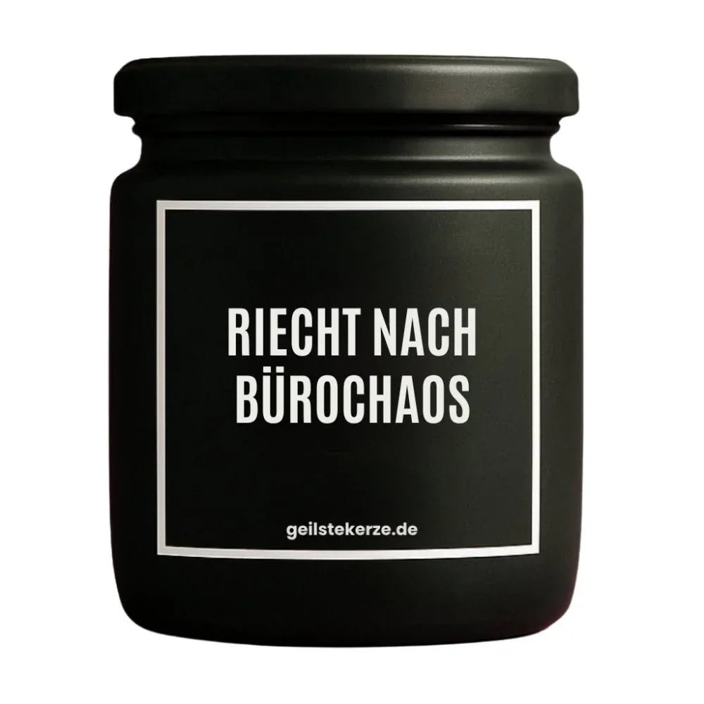 Vegane Bio-Kerze mit Spruch – RIECHT NACH BÜROCHAOS