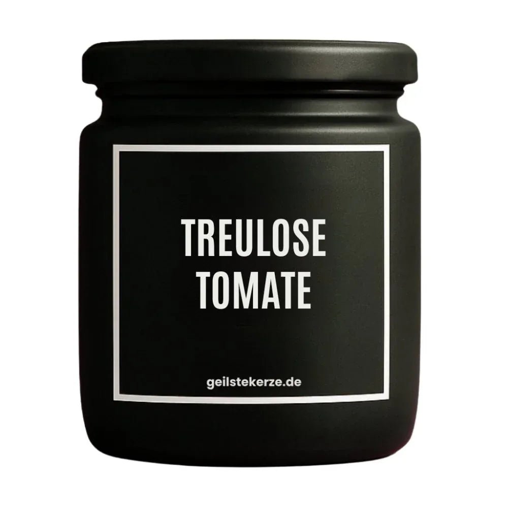 Duftkerze mit Spruch von geilstekerze ist der neue Geschenketrend. Diese witzige Kerze Vegane Bio-Kerze mit Spruch – TREULOSE TOMATE brennt mega lange sagenhafte 80 Stunde, hochwertige ätherische Öle schaffen beste Duftverteilung. Mit 1400 lustigen Sprüchen perfekt zum Verschenken. Handgemacht in Deutschland von geilstekerze.de -Die beste Duftkerze die du kaufen kannst.