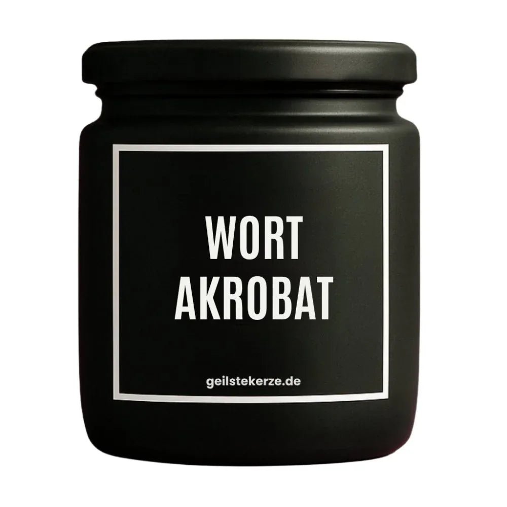Duftkerze mit Spruch von geilstekerze ist der neue Geschenketrend. Diese witzige Kerze Vegane Bio-Kerze mit Spruch – WORTAKROBAT brennt mega lange sagenhafte 80 Stunde, hochwertige ätherische Öle schaffen beste Duftverteilung. Mit 1400 lustigen Sprüchen perfekt zum Verschenken. Handgemacht in Deutschland von geilstekerze.de -Die beste Duftkerze die du kaufen kannst.